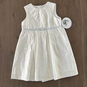 New Sarah Louise Girls Blue Polka Dot Linen Sundress